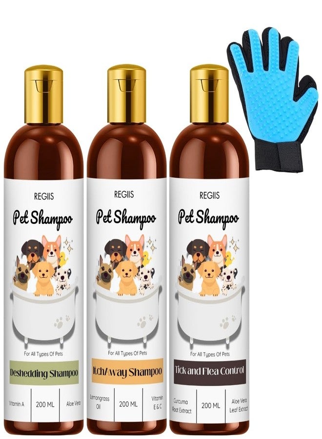 مجموعة ريجيس للعناية بالحيوانات الأليفة، 3 أنواع من شامبو الكلاب سعة 200 مل لكل نوع مع قفاز للعناية، مناسبة لجميع الحيوانات الأليفة - Image 1